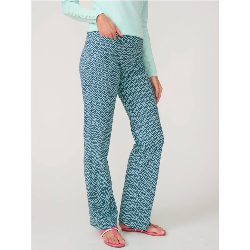 J. McLaughlin Teal & Navy Geometric Wide Leg Pants